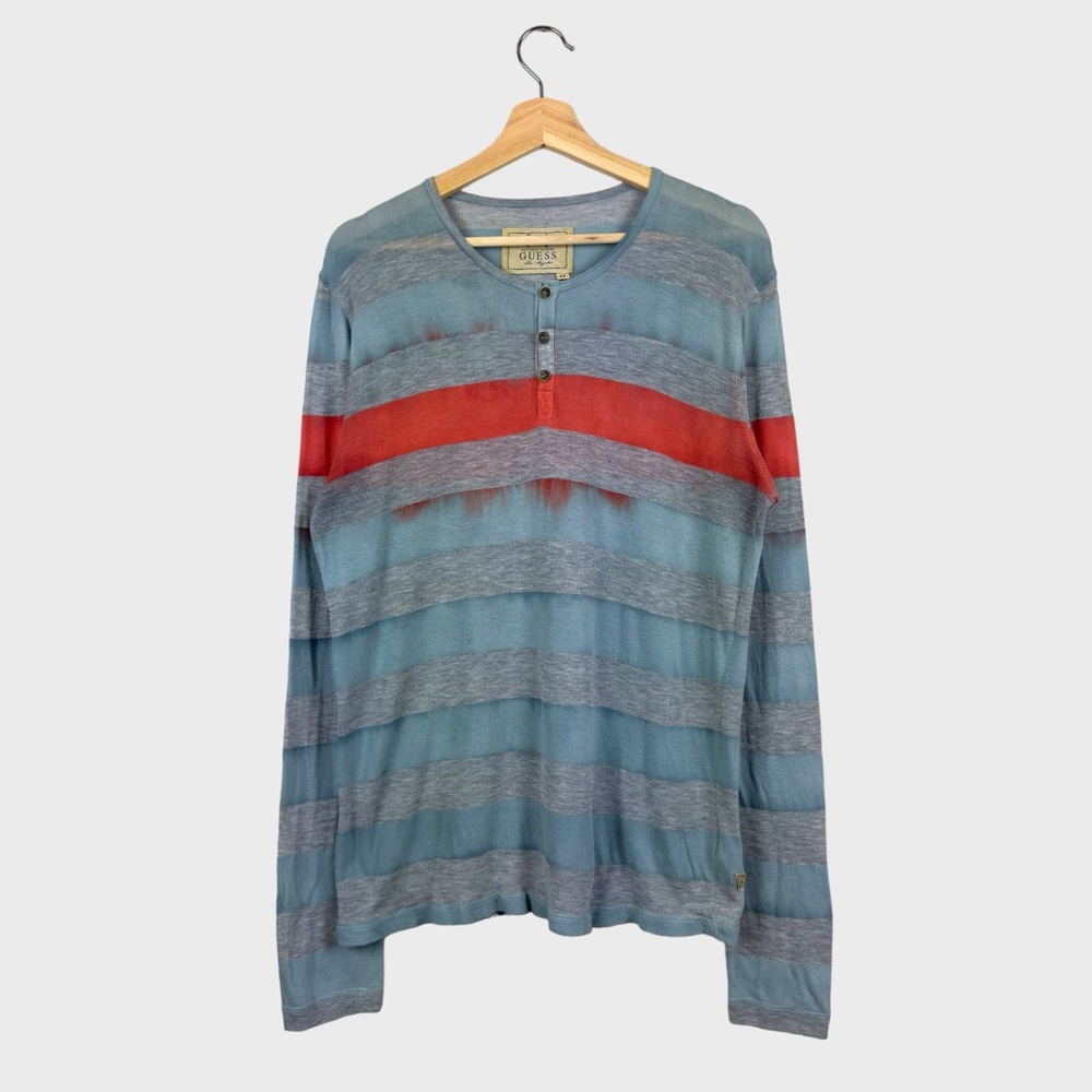 Guess Multi-Colored Henley Stripped Long-Sleeve Shirt